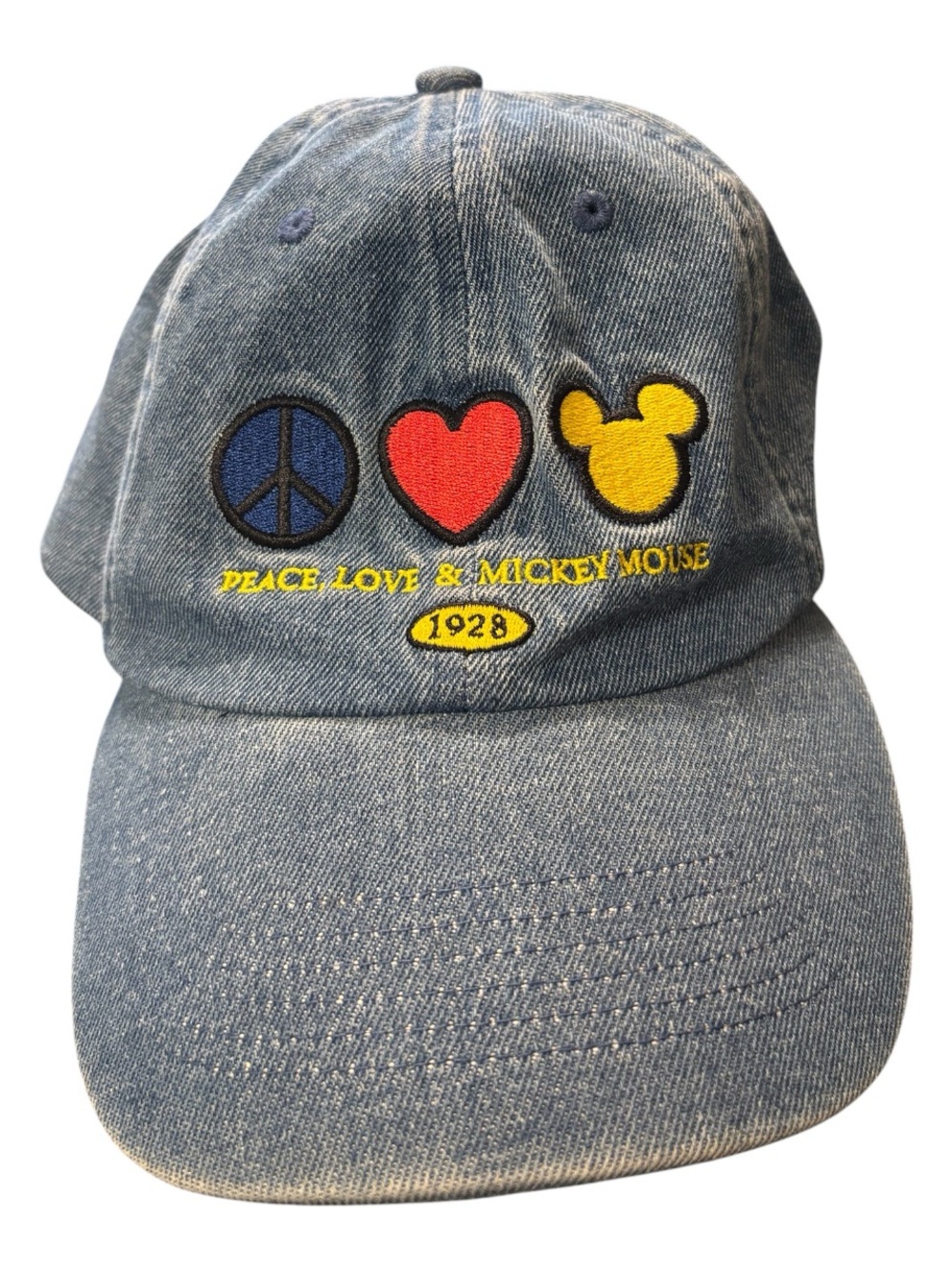 Disney Women’s Denim Baseball Cap - Peace Love Mickey Mouse (Blue)